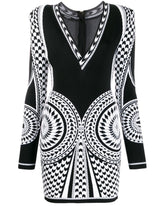 Balmain Jacquard Long Sleeve Mini Dress